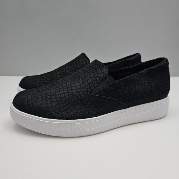 Munro Lennox Sneaker Womens 9 WIDE Black Nubuck Croc Embossed Slip On Platform - Picture 1 of 14